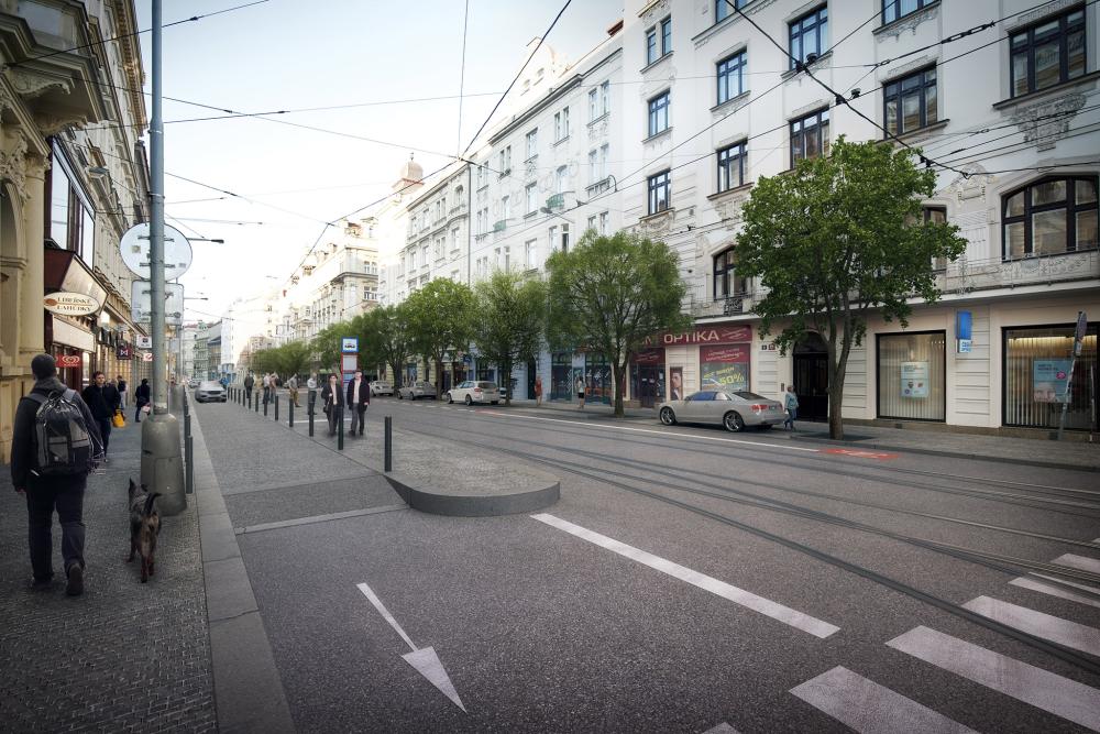 Návrh počítá s rozšířením ostrůvku zastávky a zpomalením automobilové dopravy prostřednictvím zvýšení jízdního pásu. Zastávka tak bude bezbariérově přístupná v celé délce