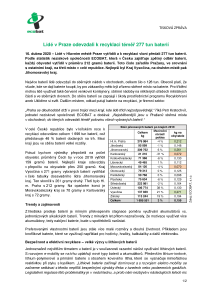 Lidé v Praze odevzdali k recyklaci téměř 277 tun baterií, TZ Ecobat, s.r.o., 16.4. 2020, pdf