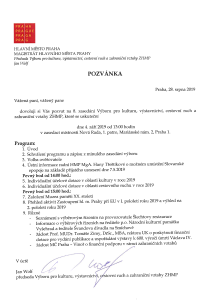 Pozvánka na jednání výboru, které se koná dne 4. 9. 2019