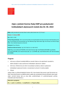 Zápis z jednání Komise Rady hl. m. Prahy pro poskytování krátkodobých ubytovacích služeb ze dne 2. 6. 2022