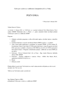 Pozvánka na jednání výboru, které se koná dne 11. 3. 2021