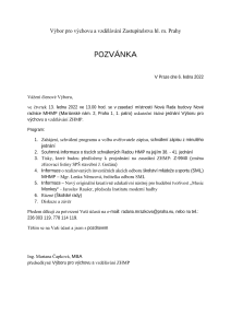 Pozvánka na jednání výboru, které se koná dne 13. 1. 2022