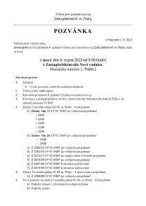 Pozvánka na jednání výboru, které se koná dne 8. 8. 2023​