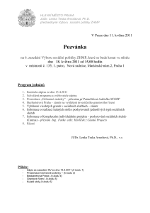 Pozvánka na 6. zasedání Výboru sociální politiky ZHMP, které se koná dne 18.5. 2011