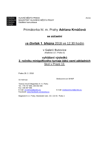 Vyhlášení výsledků 2. ročníku minigolfového turnaje žáků osmi základních škol v Praze 13