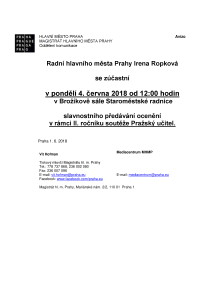 Slavnostní předávání ocenění v rámci II. ročníku soutěže Pražský učitel