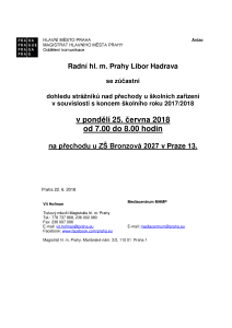 Dohled strážníků nad přechody u školních zařízení v souvislosti s koncem školního roku 2017/2018