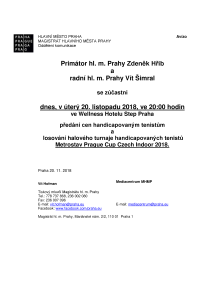 Předání cen handicapovaným tenistům a losování halového turnaje handicapovaných tenistů Metrostav Prague Cup Czech Indoor 2018
