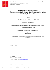 ZRUŠENÍ tiskové konference: Slavnostní zahájení rekonstrukce Průmyslového paláce