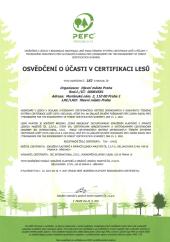 Certifikát PEFC (Pan European Forest Certification Council) pro lesní majetek hl. m. Prahy, 2022