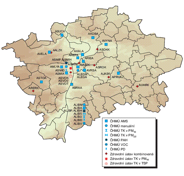 Obr. Staniční síť sledování kvality ovzduší, Praha, 2006