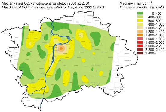 Izokoncentrační vrstvy zpracované pro druhou etapu mobilních měření systémem SZÚ v měřicí síti v Praze, 2000–2004