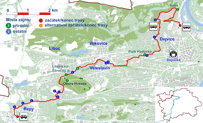 trasa č.9 - Řepy-Dejvice, orientační mapa (709pxl)