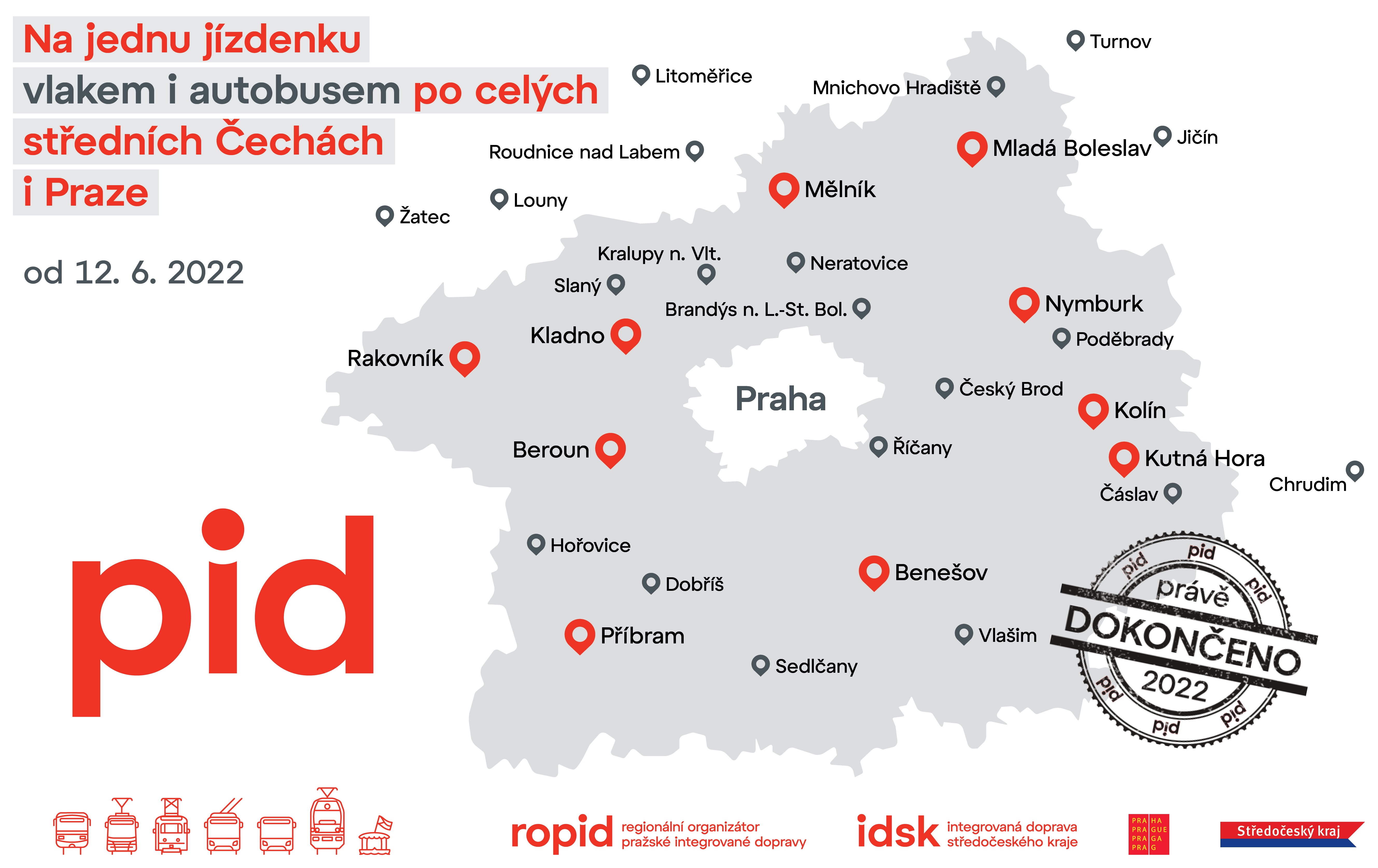 Od 12. června 2022 jsou zaintegrovány regionální linky v celém Středočeském kraji