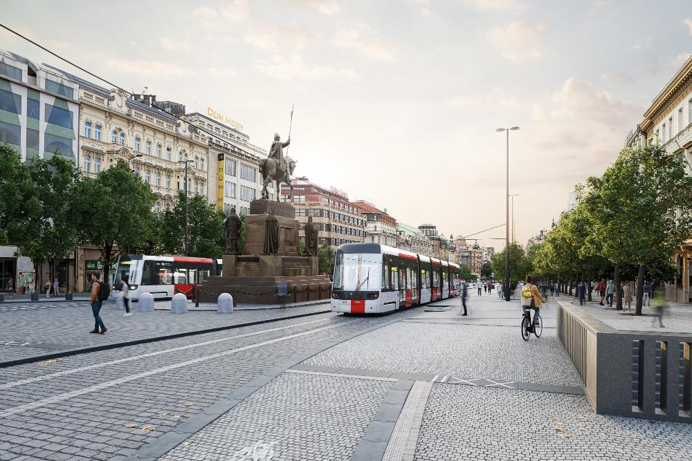 Vizualizace tramvajové trati na Václavském náměstí